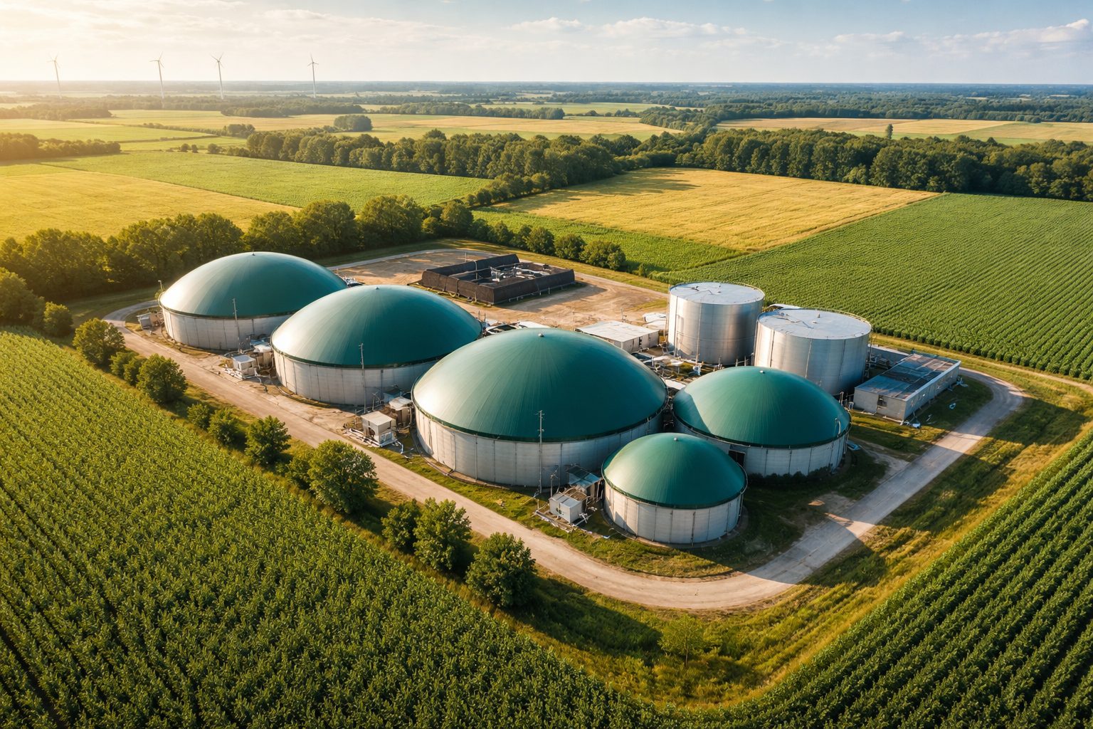 Biogāzes stacija no putna lidojuma
